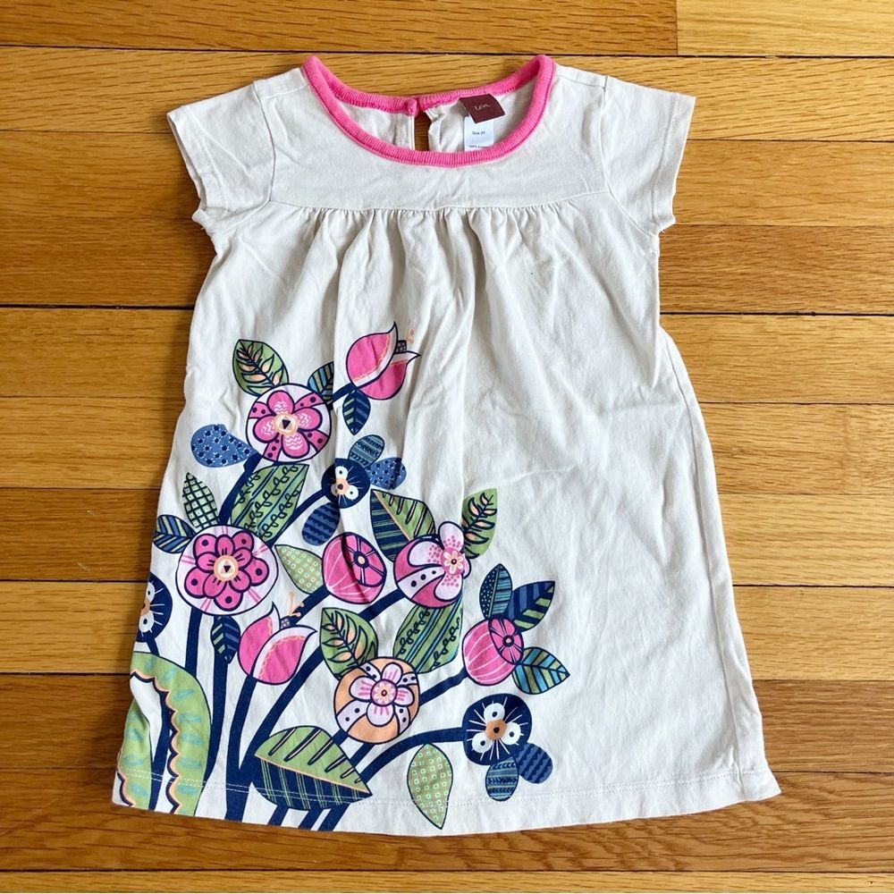 Tea Collection Pink Colorful Bright Floral Cotton Summer Dress Size 2